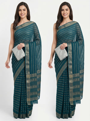 Morpich Zari Woven Georgette Saree - Image 1
