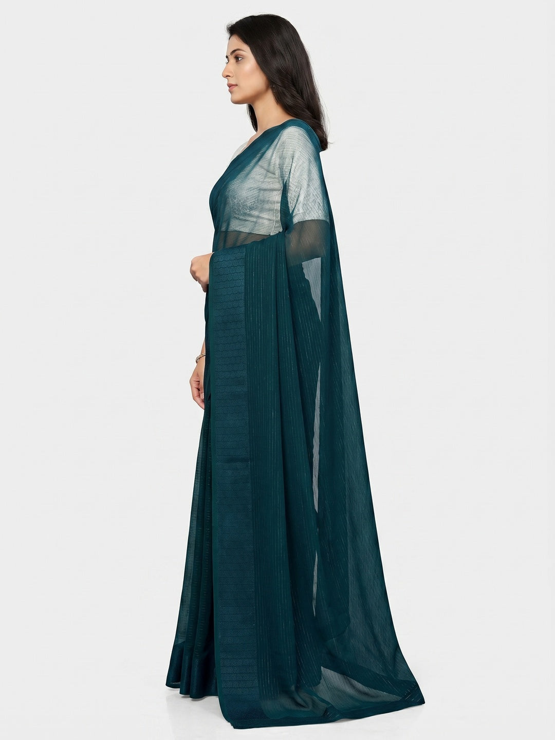 Morpich Zari Woven Georgette Saree - Image 2