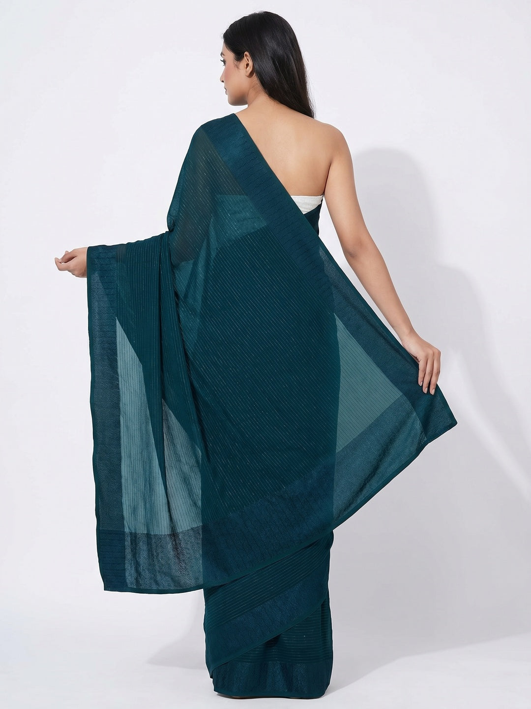 Morpich Zari Woven Georgette Saree - Image 3