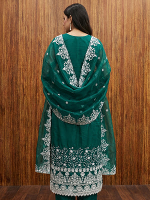 Nitisha NX Green Organza Embroidered Unstitched Dress Material - Image 2