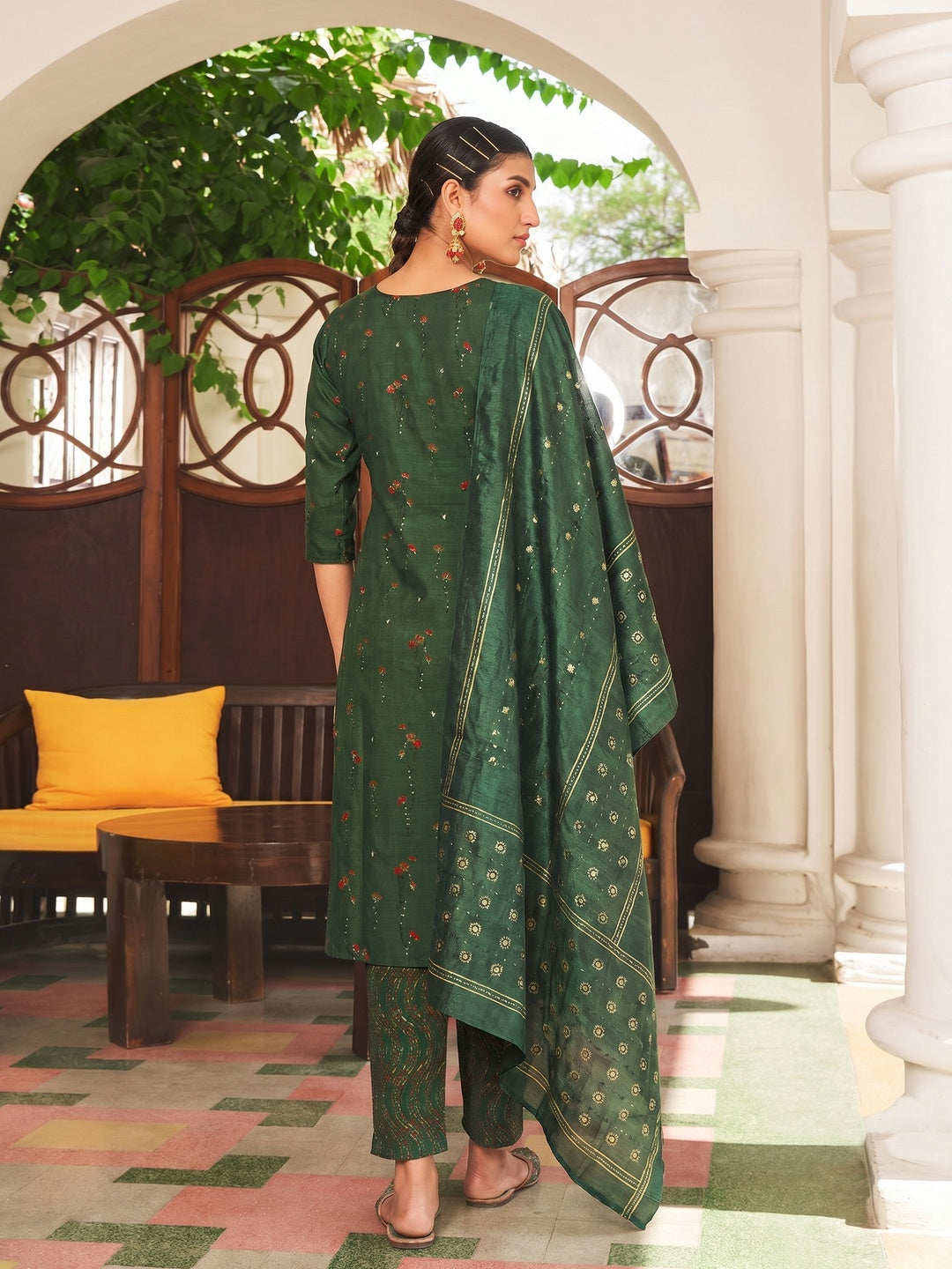 Green Floral Printed Pure Cotton Salwar suit - Image 1