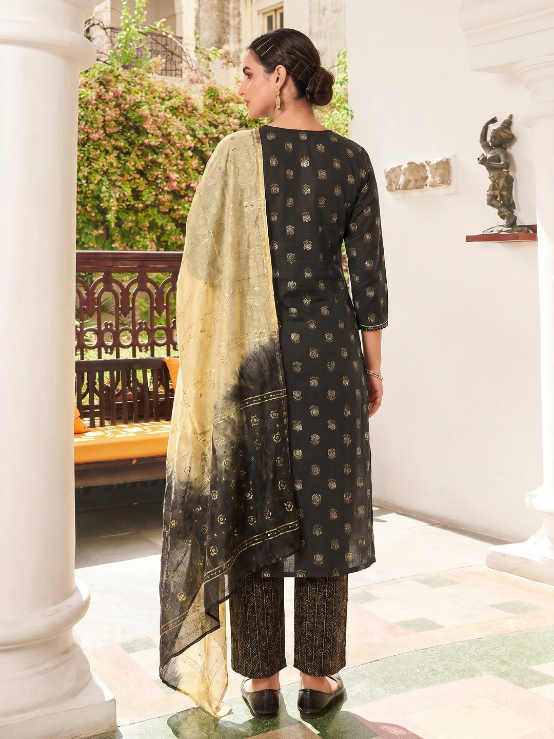 Dark Grey Floral Printed Pure Cotton Salwar suit - Image 2