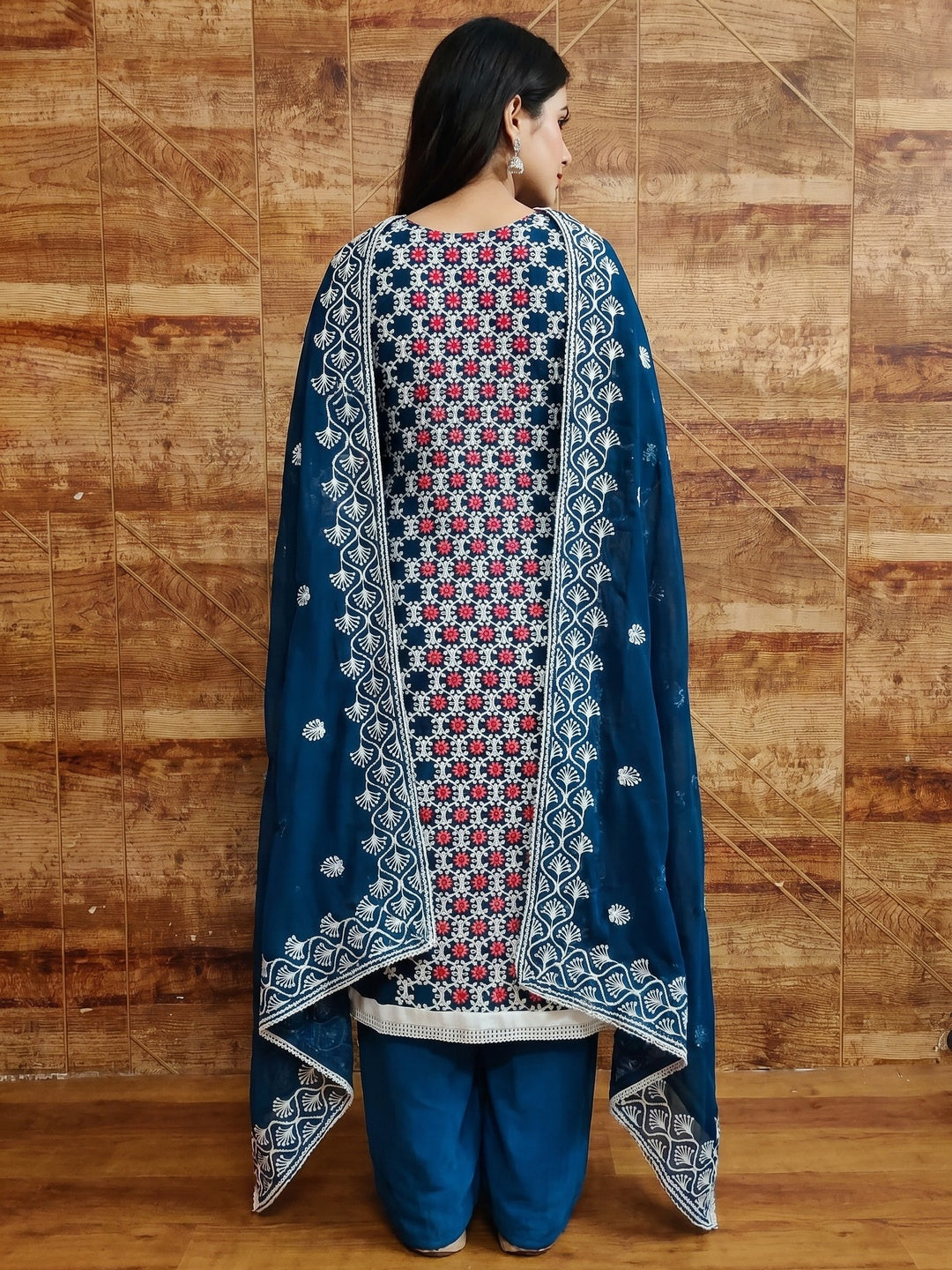 Blue Embroidered Georgette Dress Material - Image 2