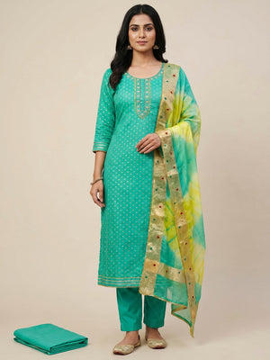 Rama Green Woven With Handwork Modal Dress Material - Image 1