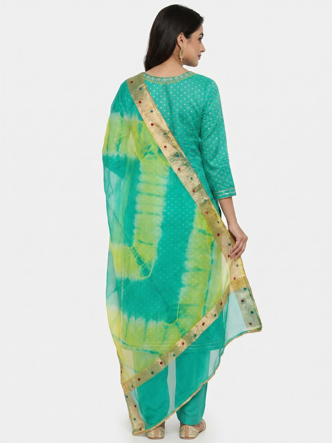 Rama Green Woven With Handwork Modal Dress Material - Image 2