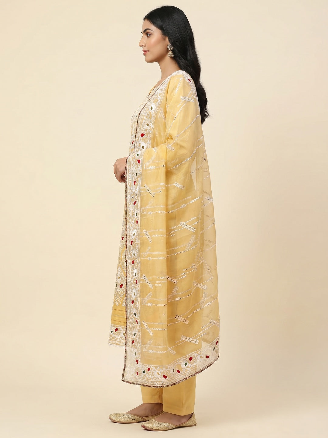 Yellow Floral Embroidered Modal Dress Material - Image 3