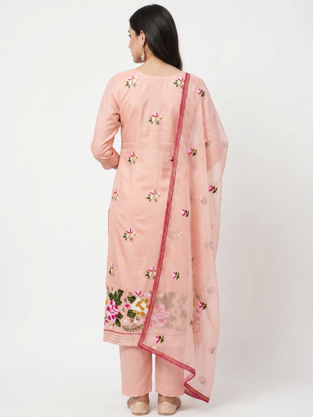 Peach Floral Embroidered Modal Dress Material - Image 2