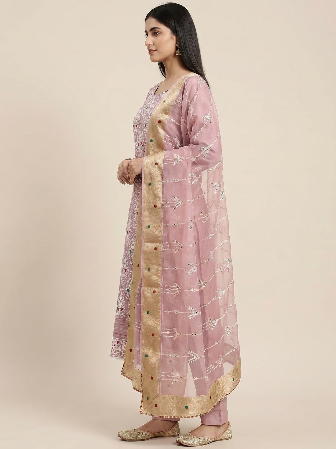 Mauve Floral Embroidered Modal Dress Material - Image 3