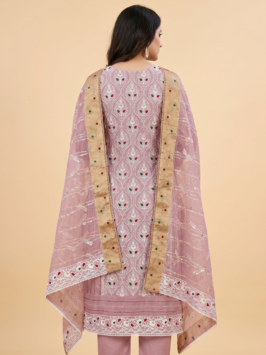 Mauve Floral Embroidered Modal Dress Material - Image 2