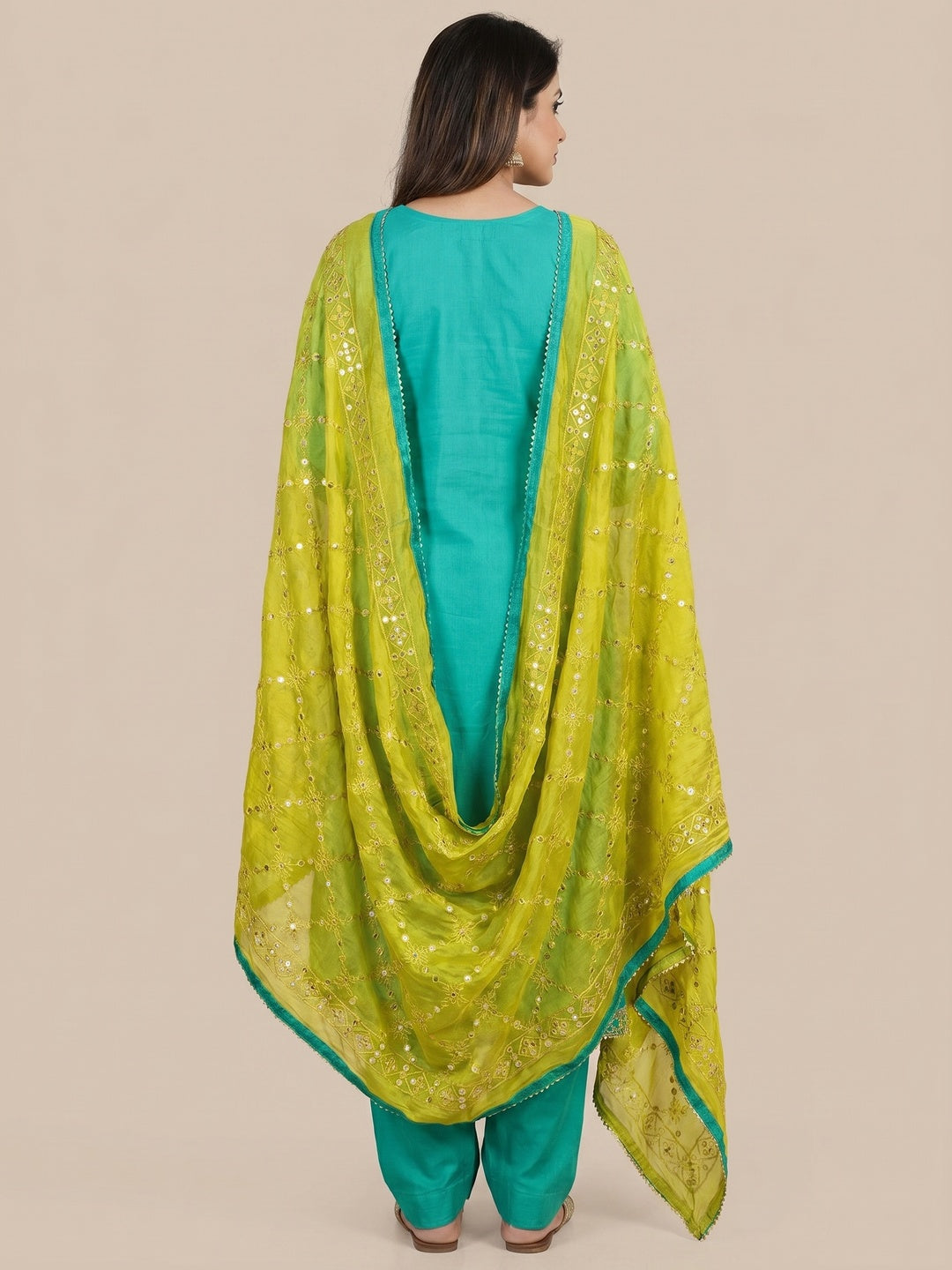 Turquoise Floral Embroidered Modal Dress Material - Image 3