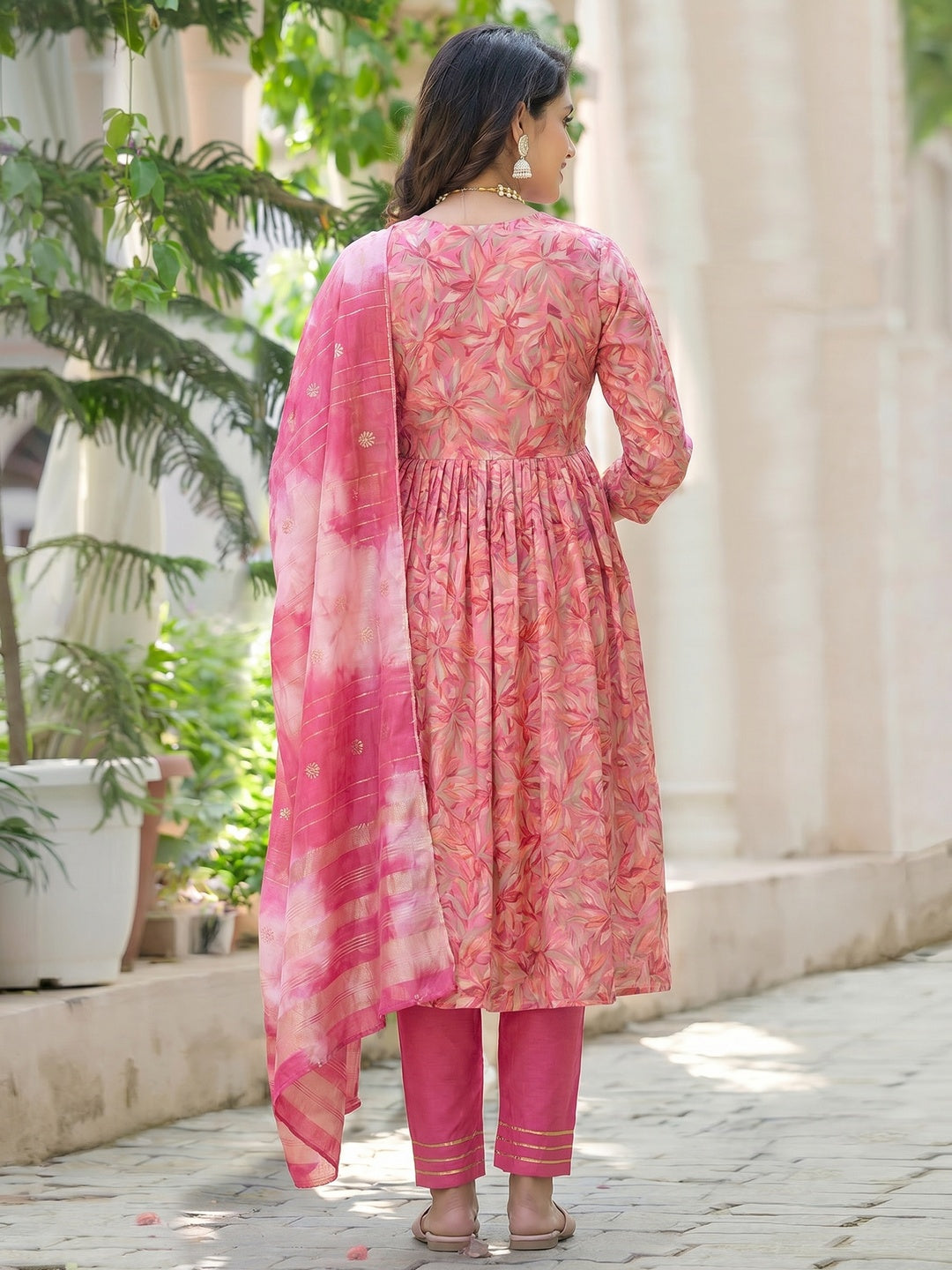 Pink Floral Printed Modal Anarkali Salwar Suit - Image 2
