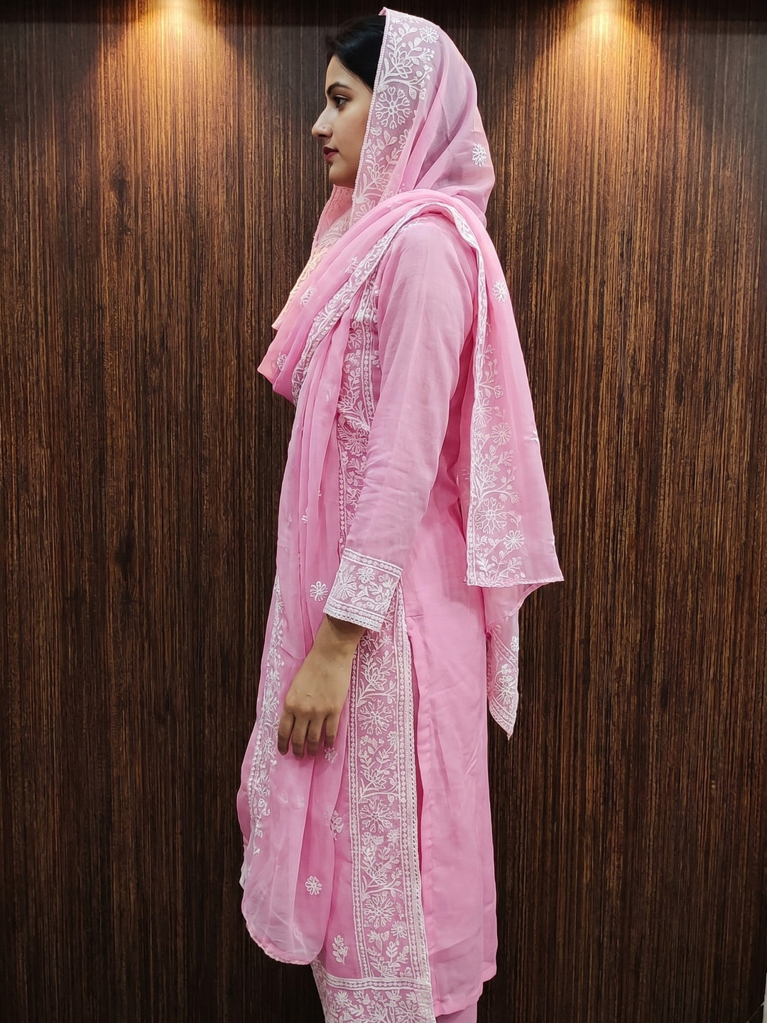 Pink Floral Embroidered Modal Dress Material - Image 3