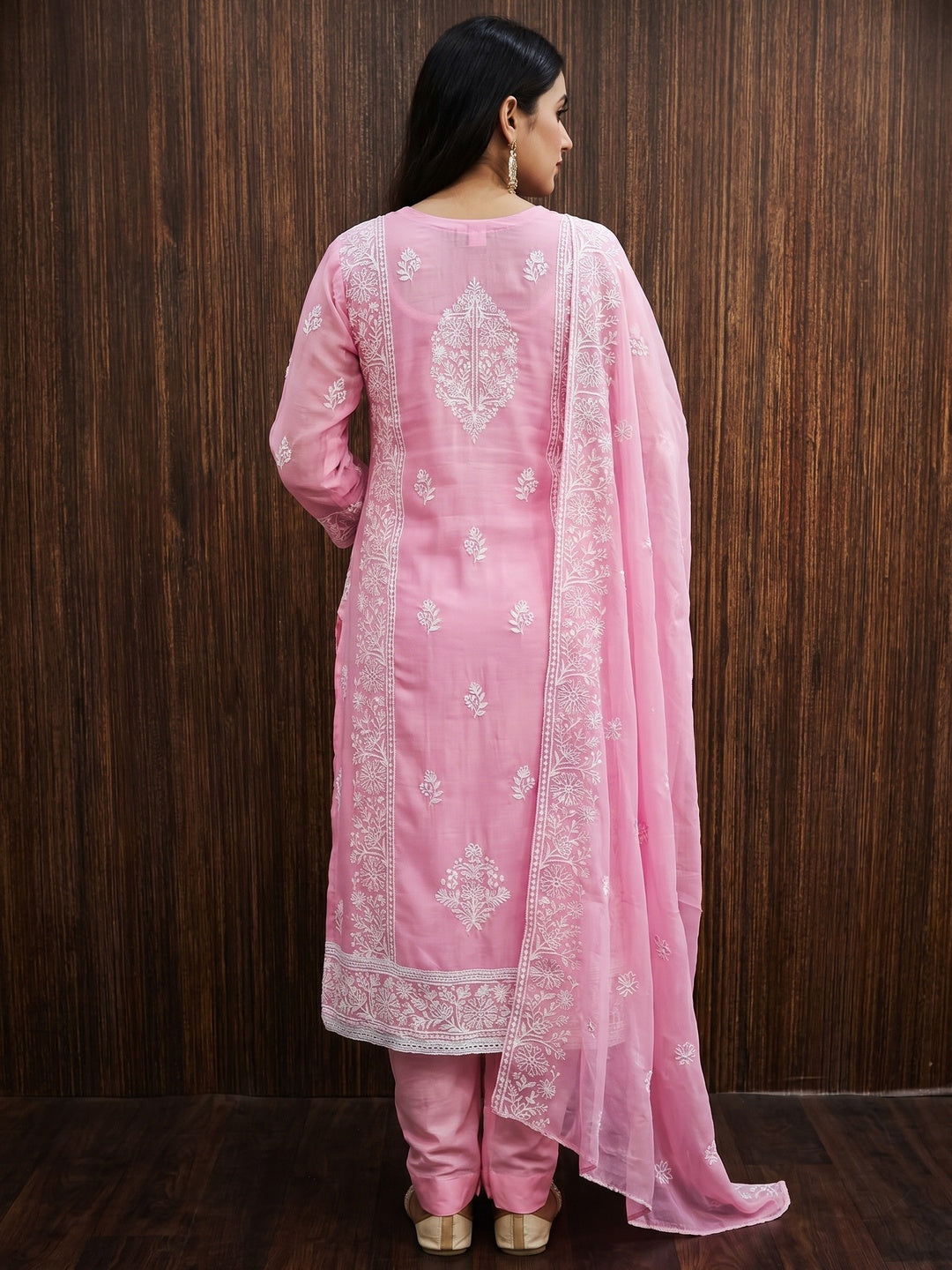 Pink Floral Embroidered Modal Dress Material - Image 2