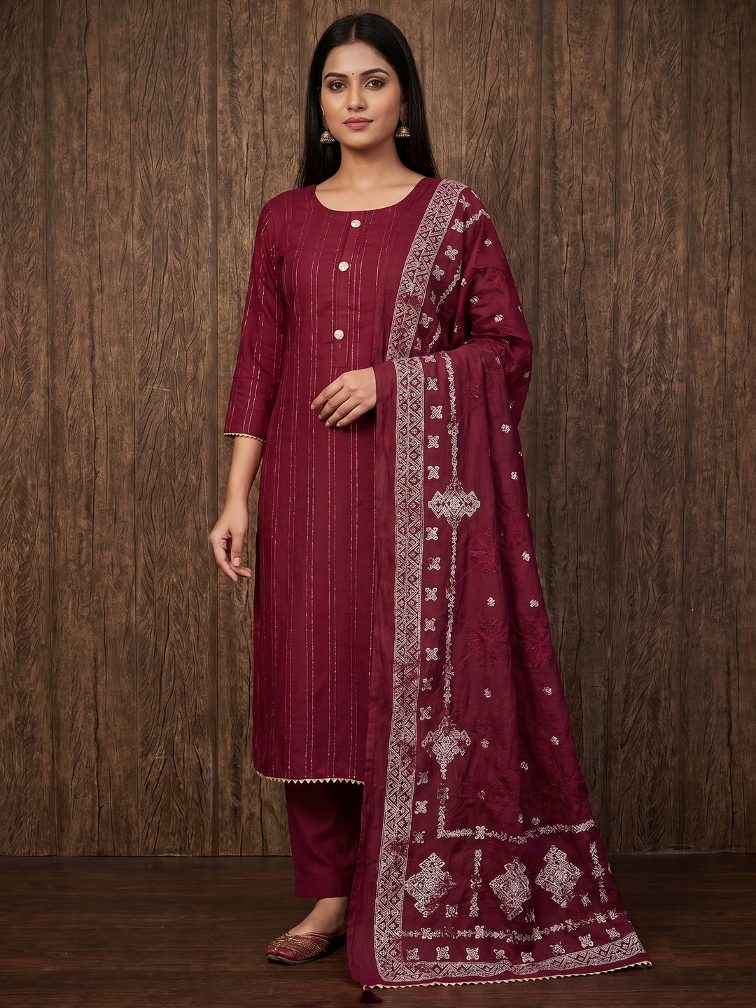 Red Woven Modal Dress Material - Image 3