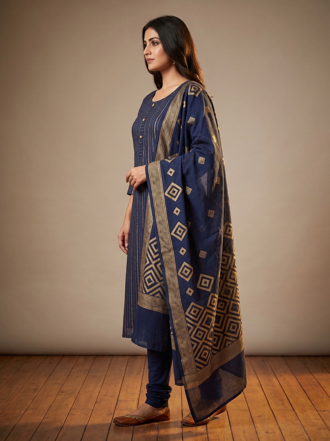 Navy Blue Woven Modal Dress Material - Image 1