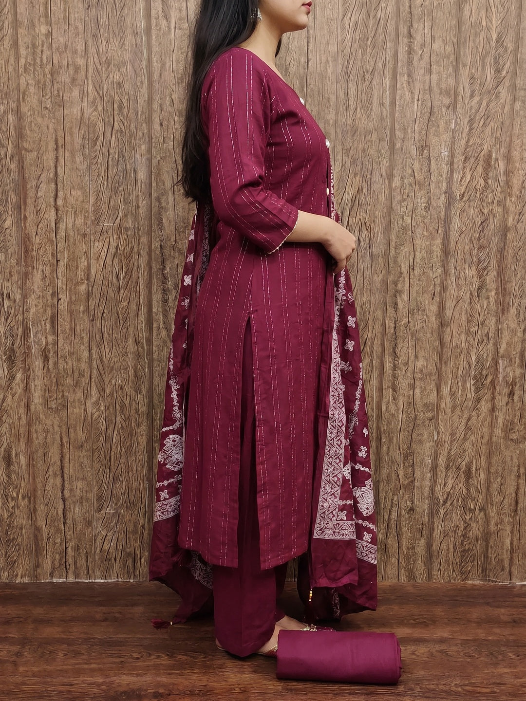 Red Woven Modal Dress Material - Image 1
