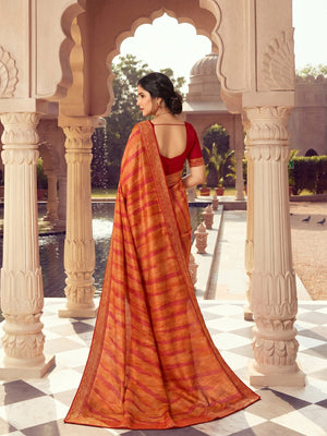 Orange Printed Art Silk Saree - Image 1