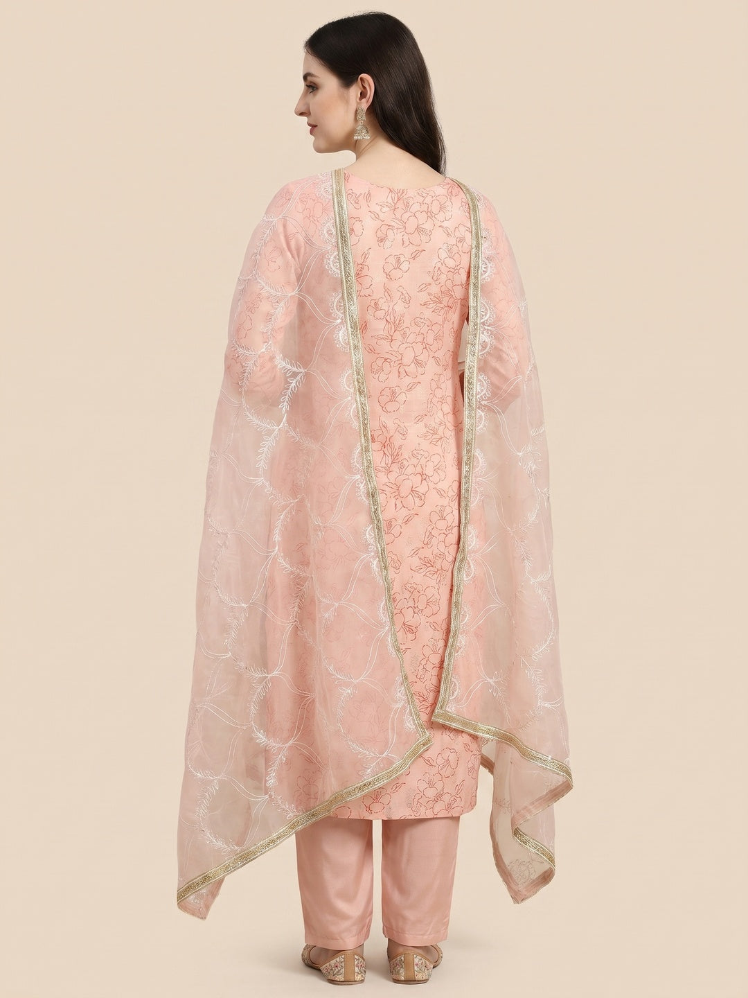 Peach Floral Printed Modal Dress Material - Image 3