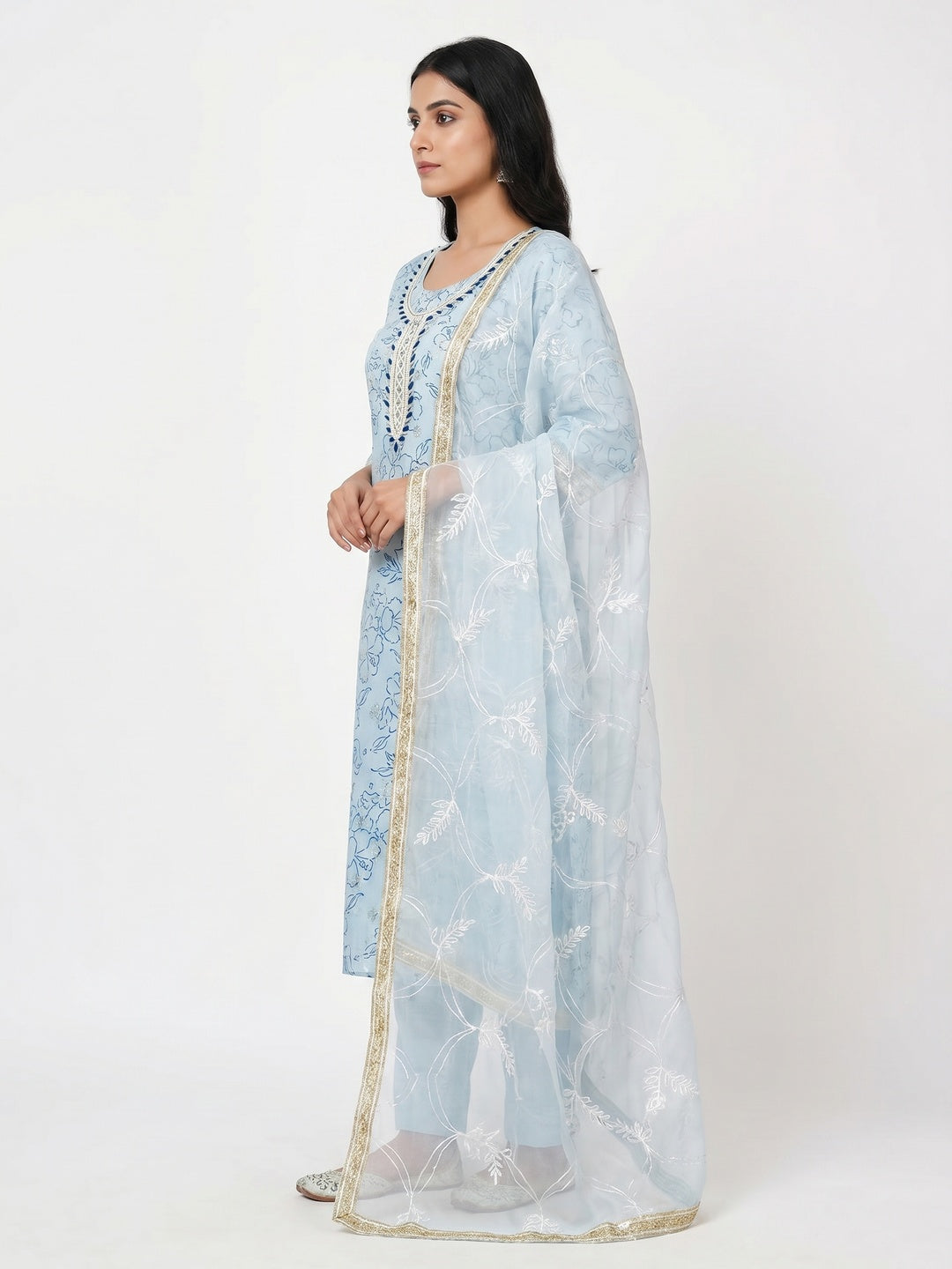Blue Floral Printed Modal Dress Material - Image 2