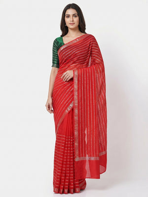 Red Woven Viscose Saree - Image 1