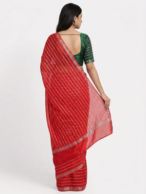 Red Woven Viscose Saree - Image 2