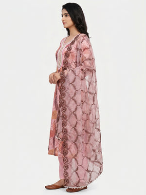 Pink Printed Organza Dress Material - Image 1