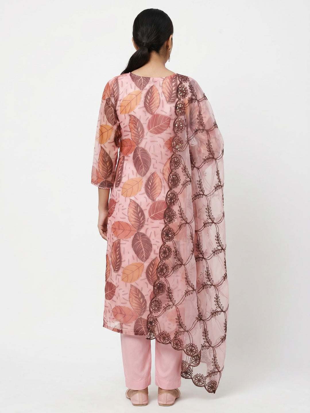 Pink Printed Organza Dress Material - Image 2