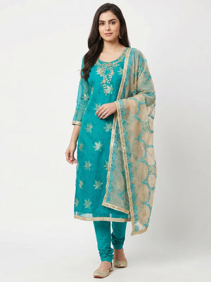 Turquoise Woven Organza Dress Material - Image 1