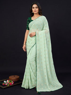 Green Embroidered Georgette Saree - Image 1