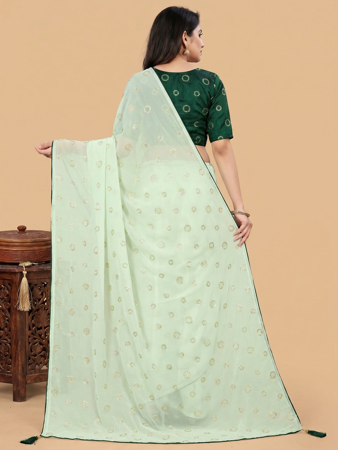Green Embroidered Georgette Saree - Image 3