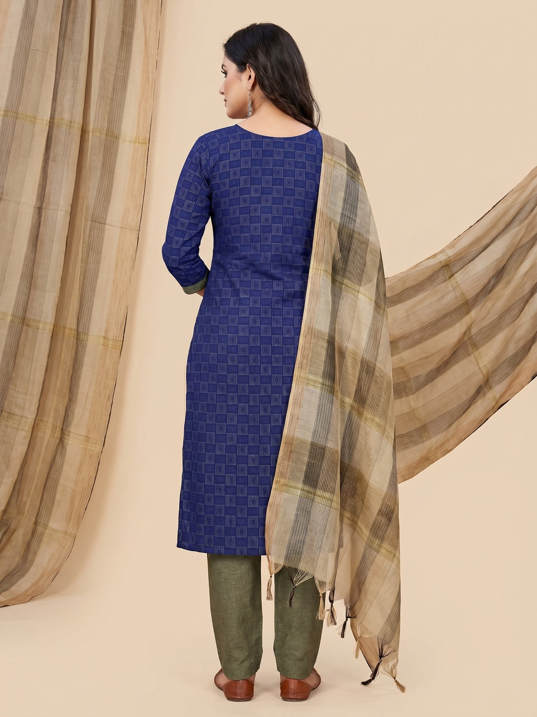 Royal Blue Woven Cotton Blend Dress Material - Image 3