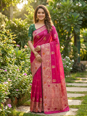 Pink Lightweight Muslin Soft Saree Beautified with Classic Meenakari Zari Weaves - Image 2