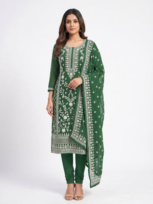 Green Floral Embroidered Dress Material - Image 1