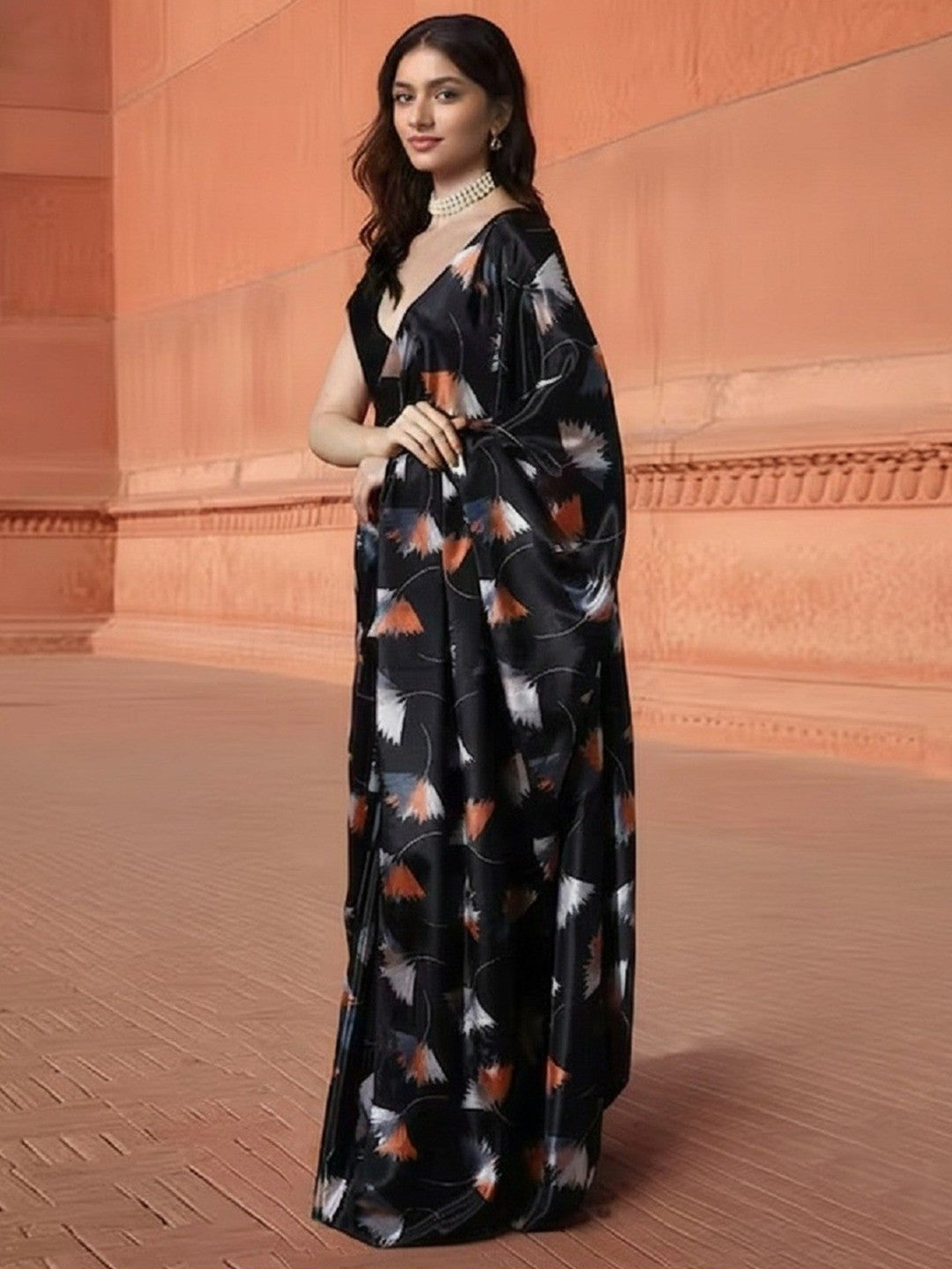 Soft Black Crepe Saree with Abstract Print - Image 4