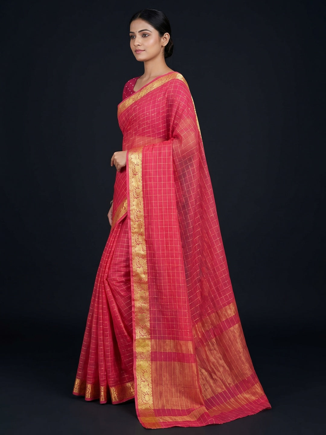 Pink Woven Chiffon Saree - Image 3