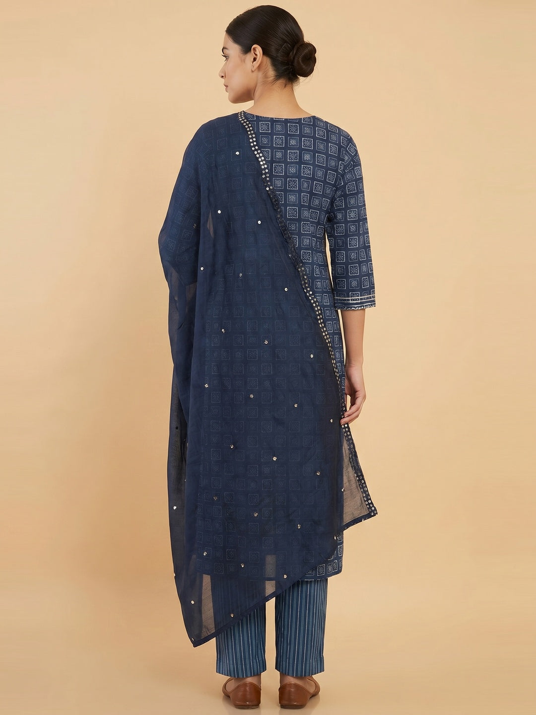 Navy Blue Printed Pure Cotton Salwar Suit - Image 6