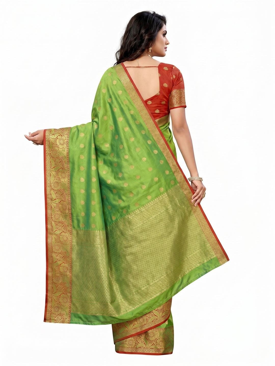 Green Woven Banarasi Silk Saree - Image 2