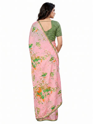 Baby Pink Printed Vichitra Silk Saree - Image 1