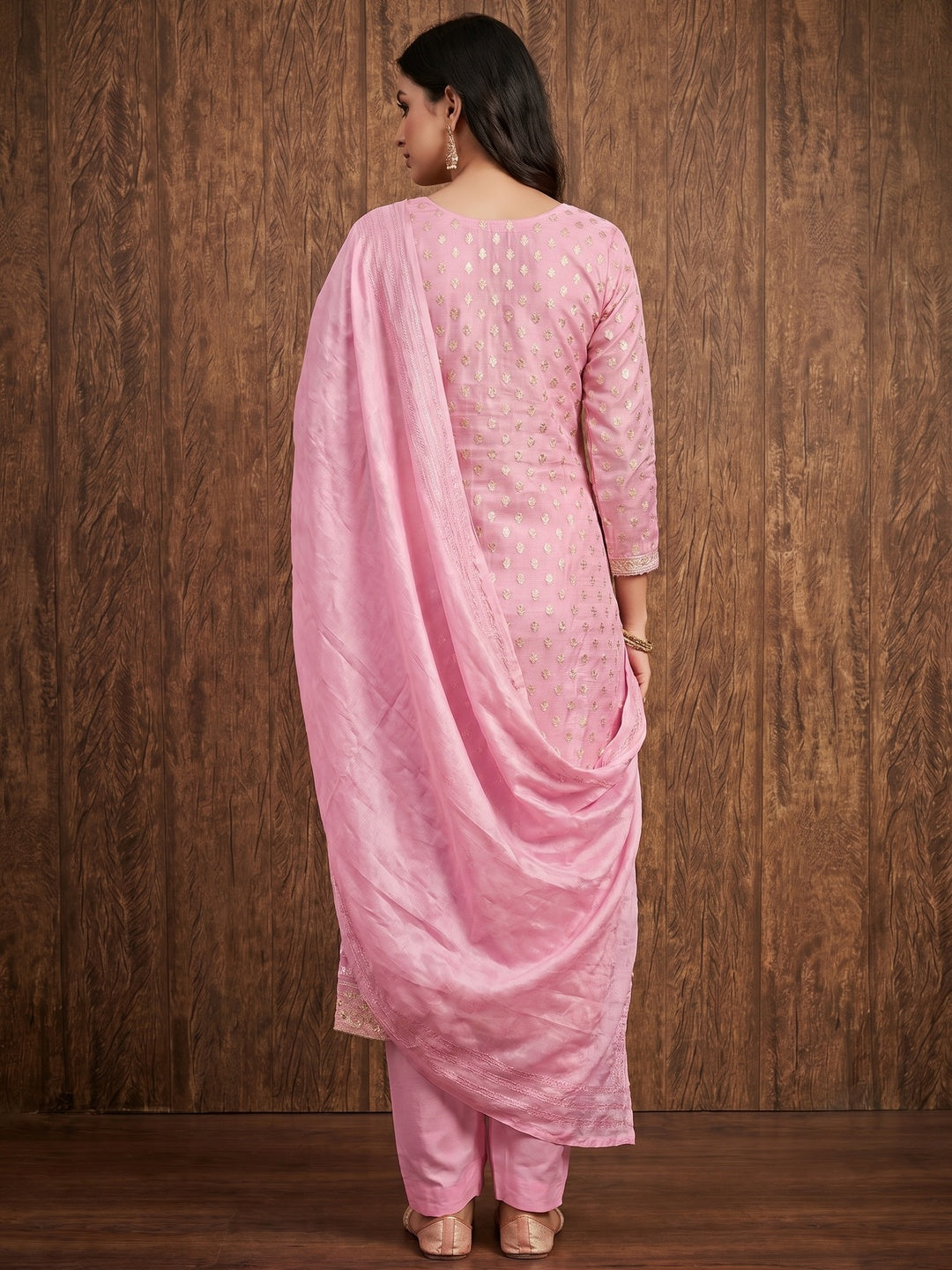 Pink Woven Jacquard Dress Material - Image 2
