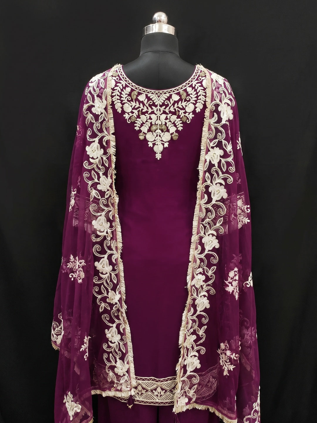 Purple Floral Embroidered Georgette Dress Material - Image 2