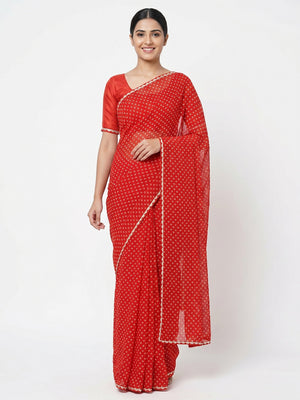 Red Bandhani Printed Georgette Saree - Image 1