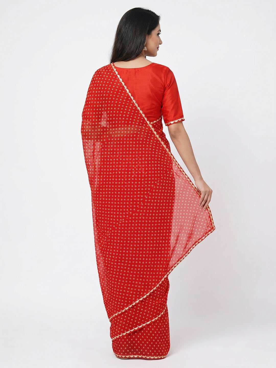 Red Bandhani Printed Georgette Saree - Image 2