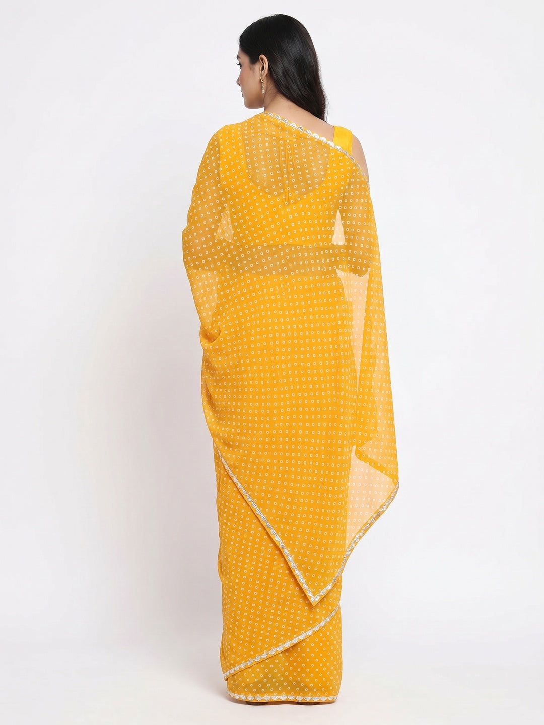 Yellow Bandhani Printed Georgette Saree - Image 2