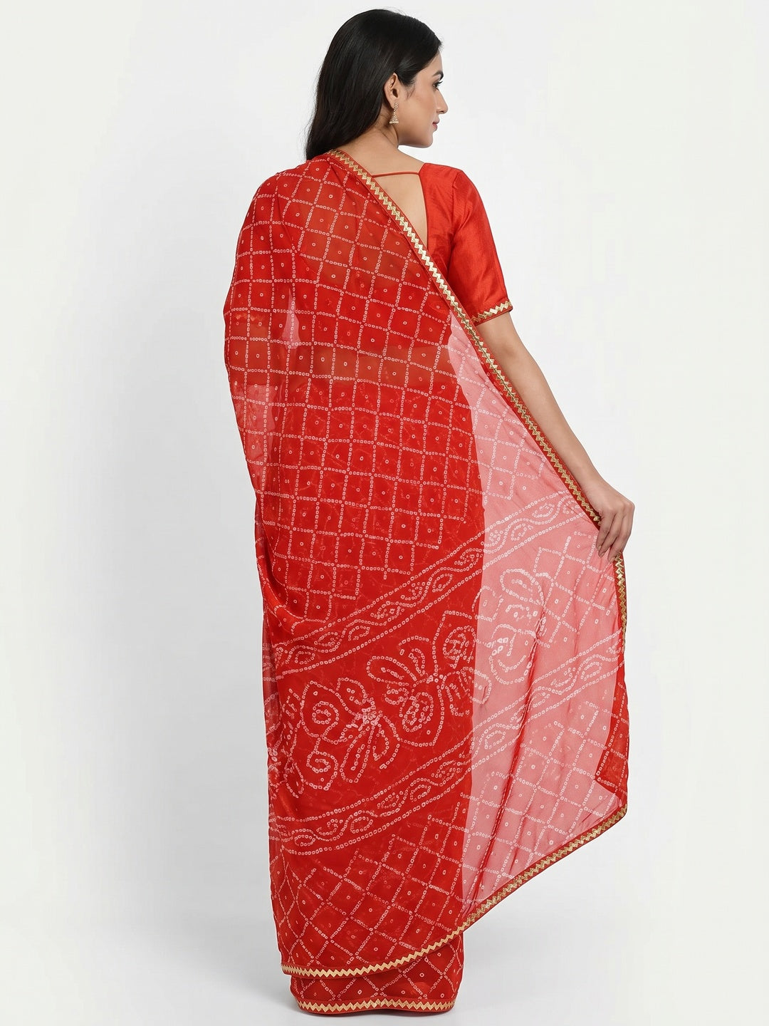 Red Bandhani Printed Georgette Saree - Image 2