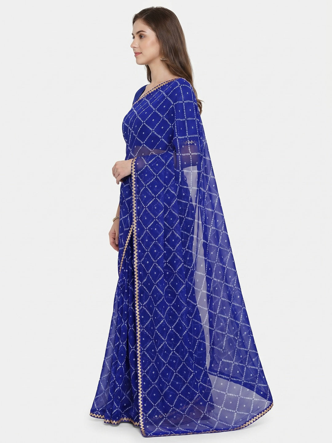 Blue Bandhani Printed Georgette Saree - Image 2