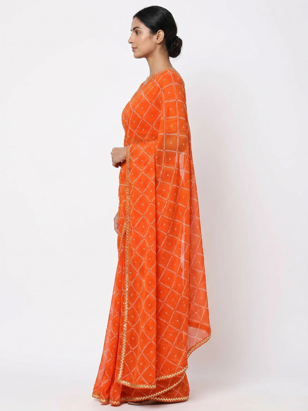 Orange Bandhani Printed Georgette Saree - Image 2