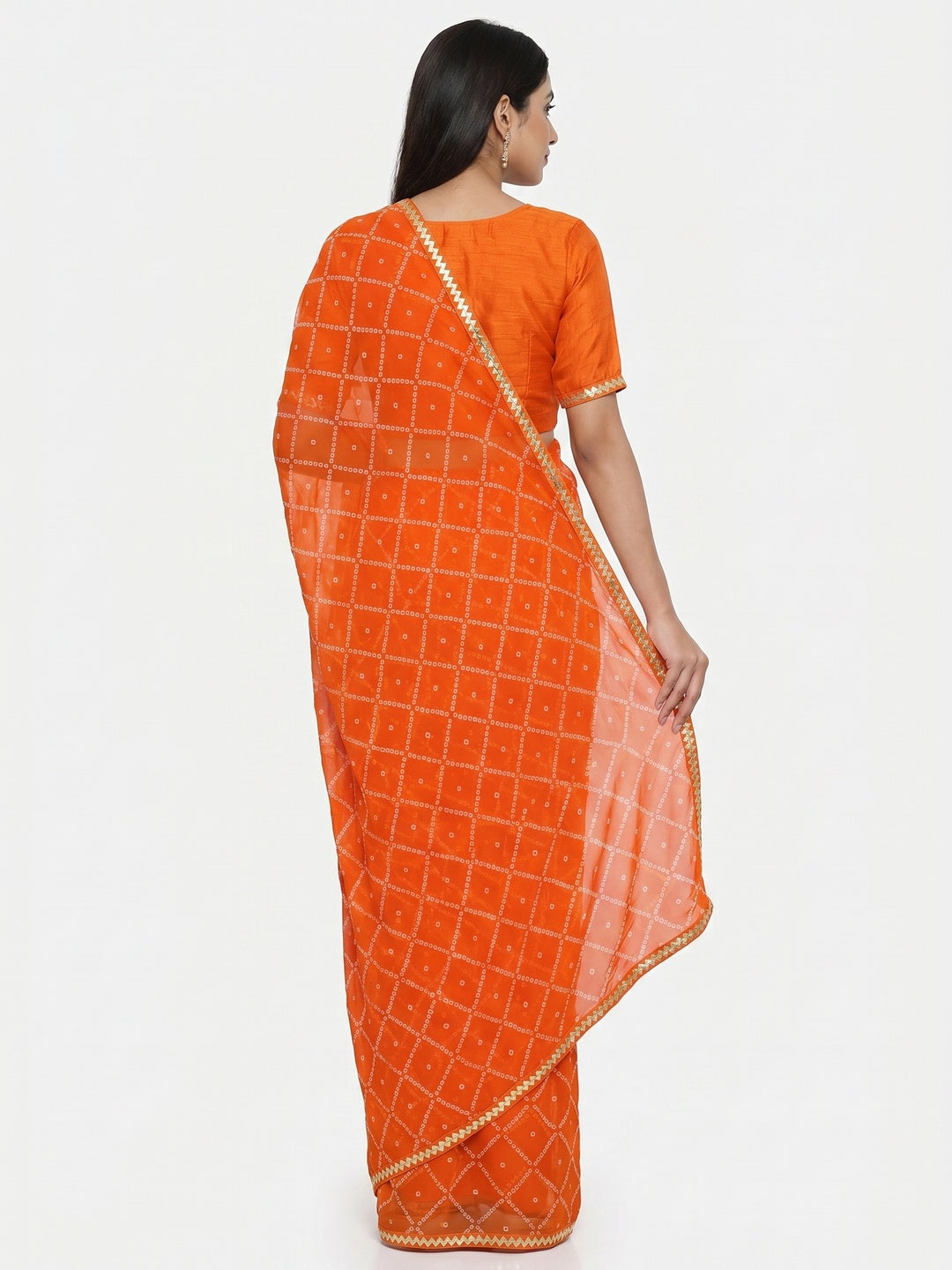 Orange Bandhani Printed Georgette Saree - Image 3