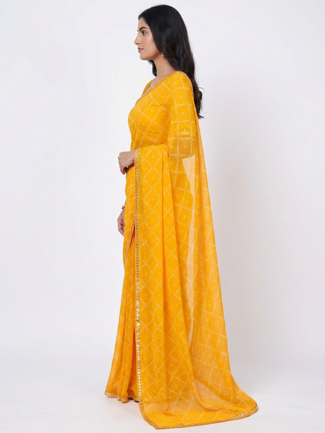 Yellow Bandhani Printed Georgette Saree - Image 2