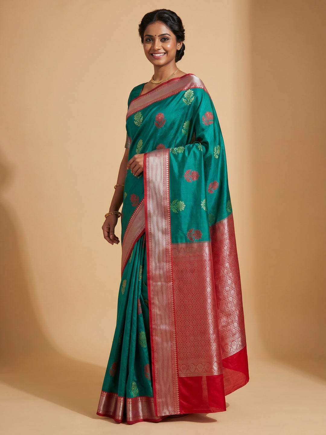 Rama Green Woven Banarasi Silk Saree - Image 1