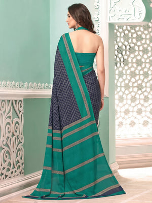 Navy blue Printed Crepe Silk Saree - Image 1